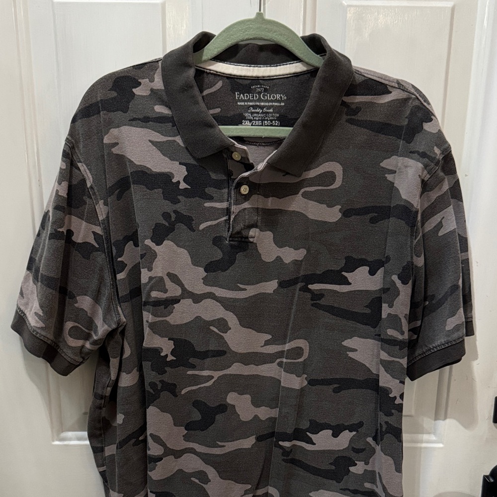 Faded Glory Men's Camo Polo Shirt - Black and Gray